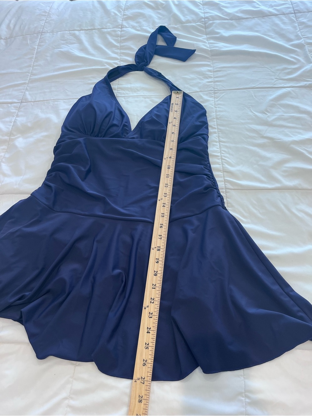 Shekini One Piece Ruched Swimsuit XXL Swimdress Navy Blue Padded Skirt Halter - Picture 6 of 9